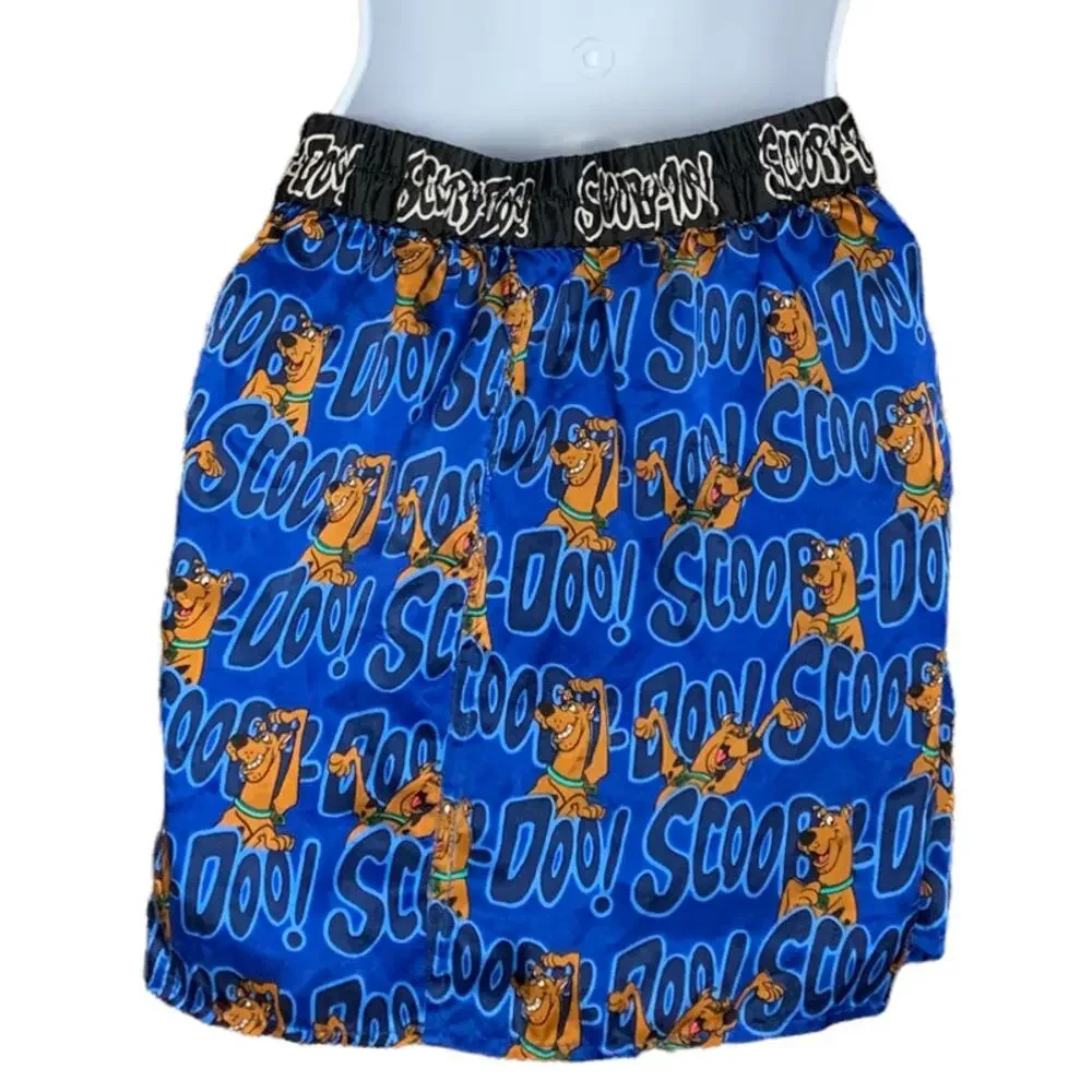 Scooby Doo Blue Satin Mini Skirt XS Pencil One of A Kind Kidcore Logo Upcycled - Picture 4 of 6